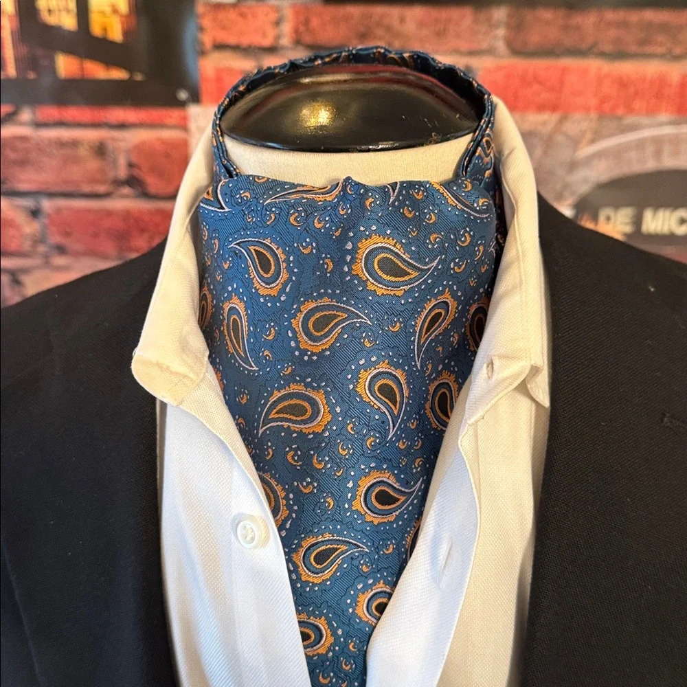 Men's Paisley Ascot Cravat - Blue and Orange